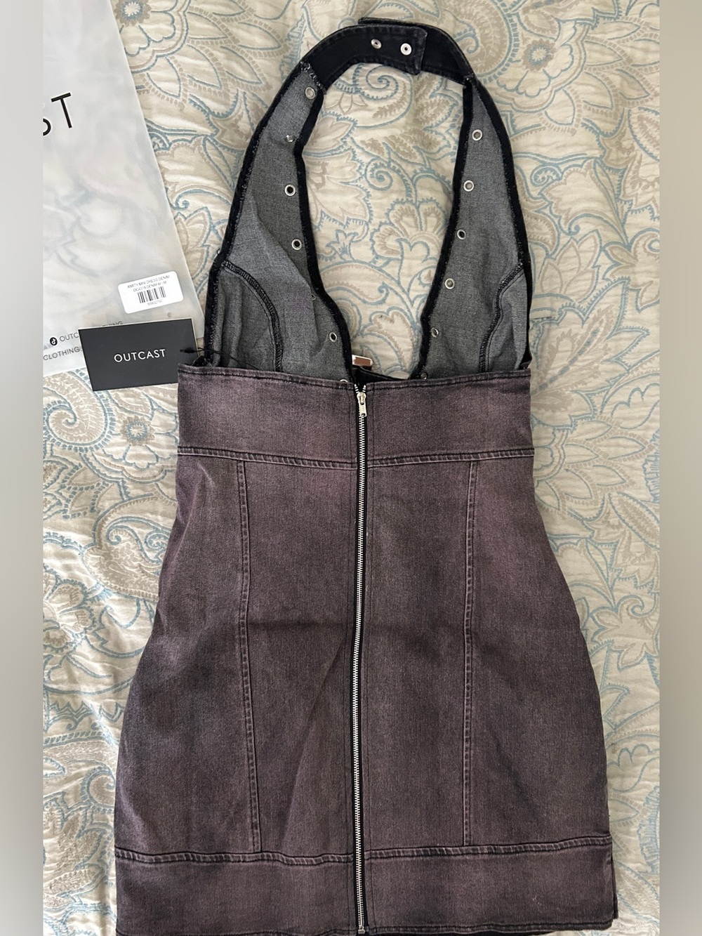Outcast Amity Mini Dress Denim in Plum with belt - Picture 6 of 7